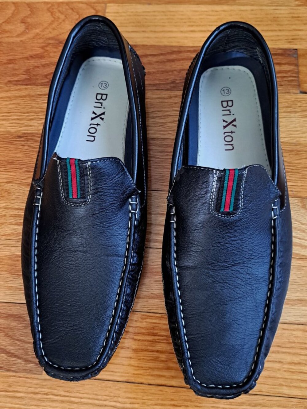 Brixton Black Leather Driving Loafers Mens Size 13 Slipon Moccasins Shoes EUC